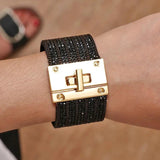 Crystal Circle Charm Wrap Bracelet Women Boho Multilayer Wide Crystal