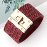 Crystal Circle Charm Wrap Bracelet Women Boho Multilayer Wide Crystal
