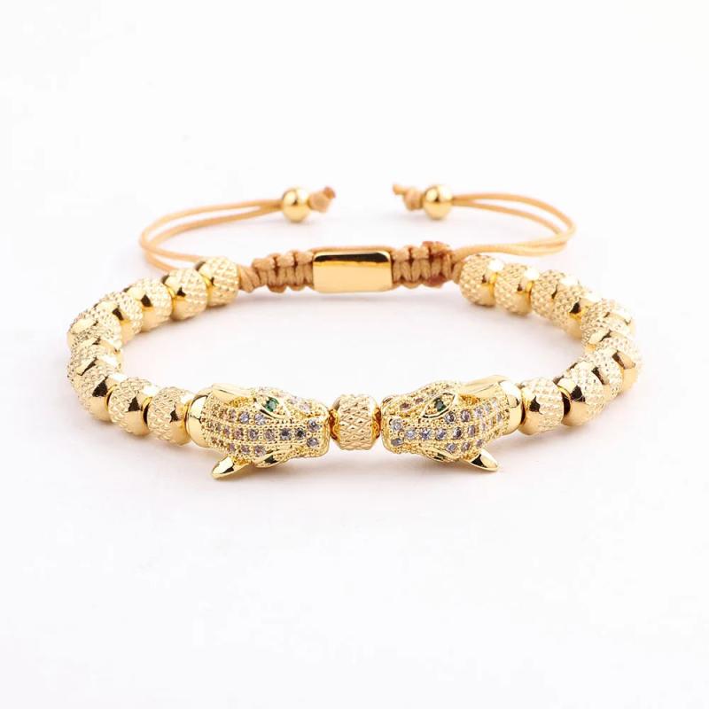 Stainless Steel Beads CZ Pave Charm Macrame Bracelet