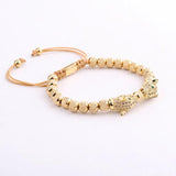 Stainless Steel Beads CZ Pave Charm Macrame Bracelet