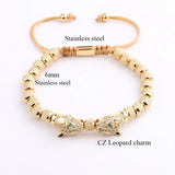 Stainless Steel Beads CZ Pave Charm Macrame Bracelet