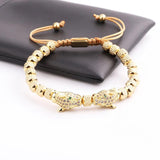 Stainless Steel Beads CZ Pave Charm Macrame Bracelet