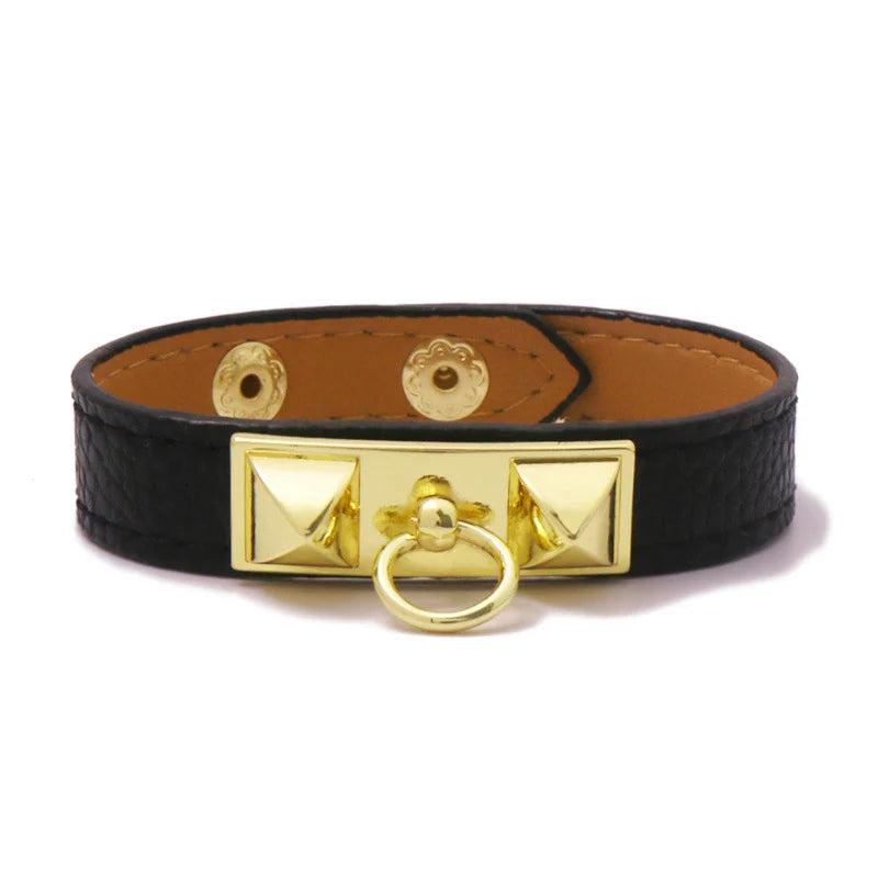 Punk Rivet Tower Bangle Orange Leather Bracelet Women