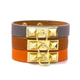 Punk Rivet Tower Bangle Orange Leather Bracelet Women