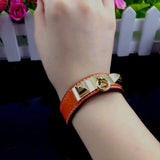 Punk Rivet Tower Bangle Orange Leather Bracelet Women