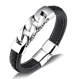 Men's Stainless Steel Chain Bracelet 215mm Wristband Leather Bracelet