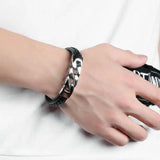 Men's Stainless Steel Chain Bracelet 215mm Wristband Leather Bracelet