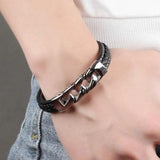 Men's Stainless Steel Chain Bracelet 215mm Wristband Leather Bracelet