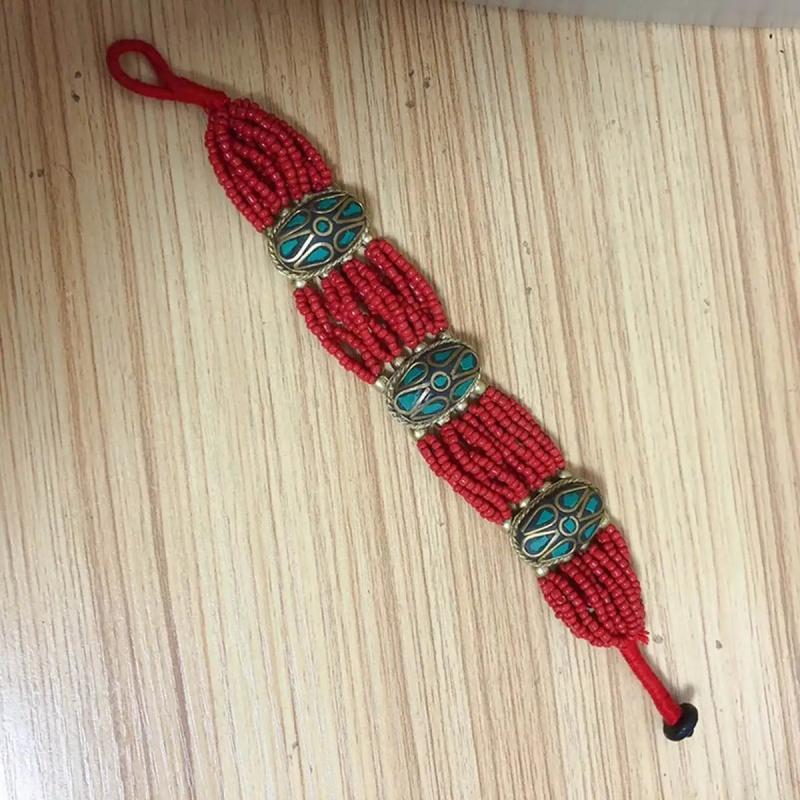 Tibetan Brass Turquoise Bracelet Vintage Jewelry Nepal 3 Charms