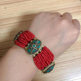 Tibetan Brass Turquoise Bracelet Vintage Jewelry Nepal 3 Charms
