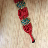 Tibetan Brass Turquoise Bracelet Vintage Jewelry Nepal 3 Charms