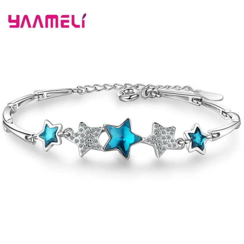 925 Silver Stras Women Bangle Bracelet with Crystals