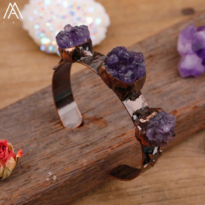 Women Natural Stone Beads Open Cuff Wristband Bracelet