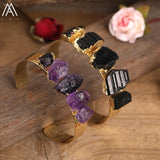 Women Natural Stone Beads Open Cuff Wristband Bracelet