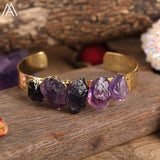 Women Natural Stone Beads Open Cuff Wristband Bracelet