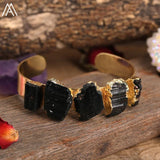Women Natural Stone Beads Open Cuff Wristband Bracelet