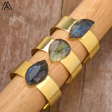 Women Natural Stone Beads Open Cuff Wristband Bracelet