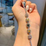 Colorful Square Glass Silver Bracelet for Women Wedding Jewelry
