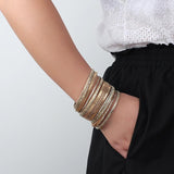 Chain Leather Bracelet Charm Metal Beaded Multilayer Wrap Bangle