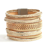 Chain Leather Bracelet Charm Metal Beaded Multilayer Wrap Bangle