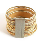 Chain Leather Bracelet Charm Metal Beaded Multilayer Wrap Bangle