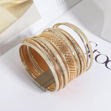 Chain Leather Bracelet Charm Metal Beaded Multilayer Wrap Bangle