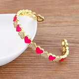 Nidin 5 Colors Heart Romantic Love Open Bangle Enamel Bracelet Gift