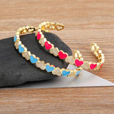 Nidin 5 Colors Heart Romantic Love Open Bangle Enamel Bracelet Gift