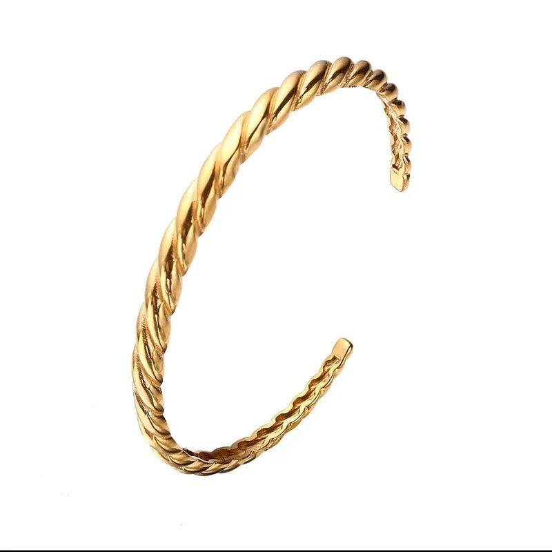 Twisted Bangle Open Cuff Bracelet Stainless Steel Women Jewelry