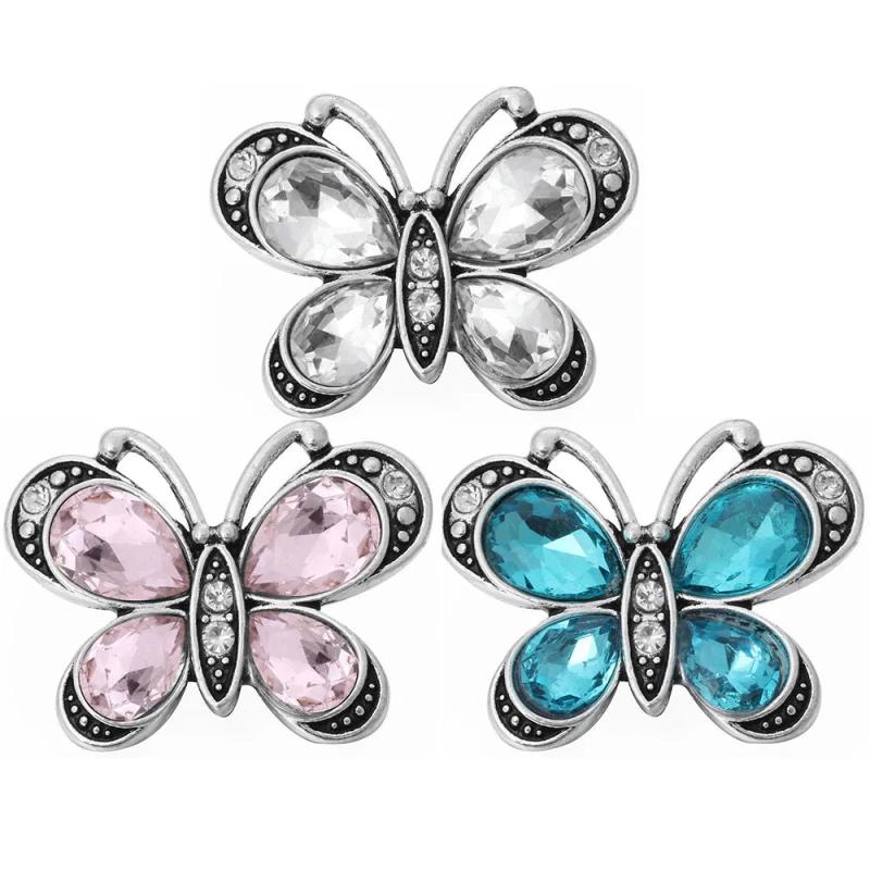 10pcs Rhinestone Butterfly Snap Buttons for DIY 18mm Snap Button Bracelet