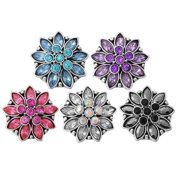10pcs Vintage Flower Snap Jewelry Rhinestone Snaps Fit 18mm Snap Charm Bracelets