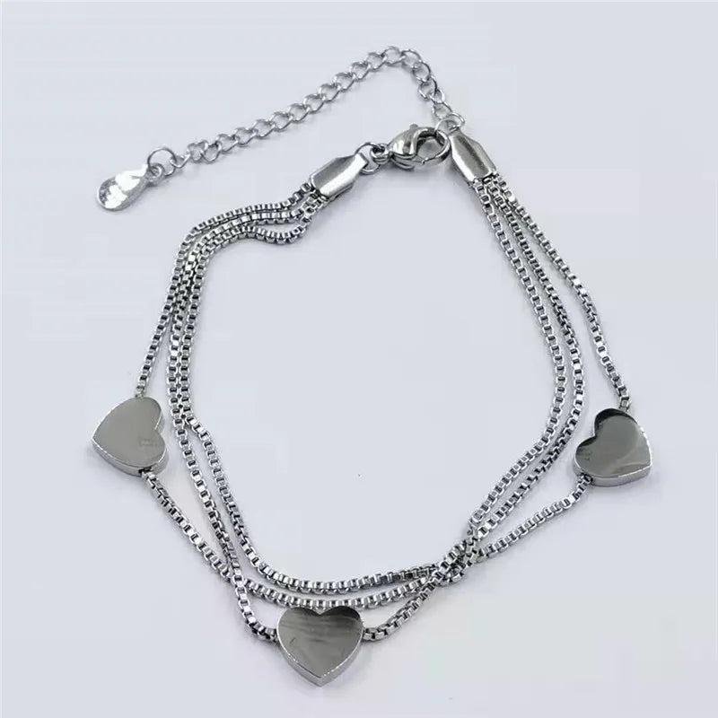 Stainless Steel Heart Love Bracelet for Women - Adjustable Party Jewelry