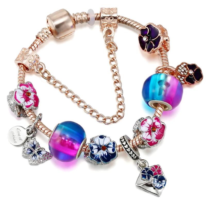 Butterfly & Flowers Charm Bracelets DIY Bangle Jewelry