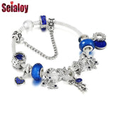 Silver Star Moon Astronaut Charm Bracelet Gift