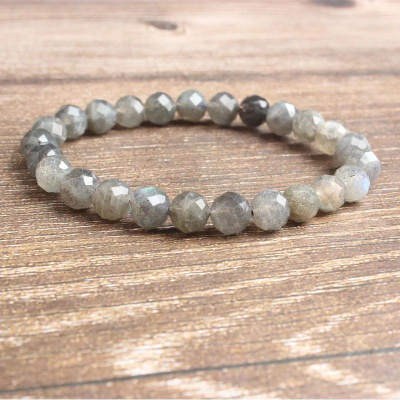 Natural Labradorite Beads Bracelet Faceted DIY Charms Men Women Strand Yoga