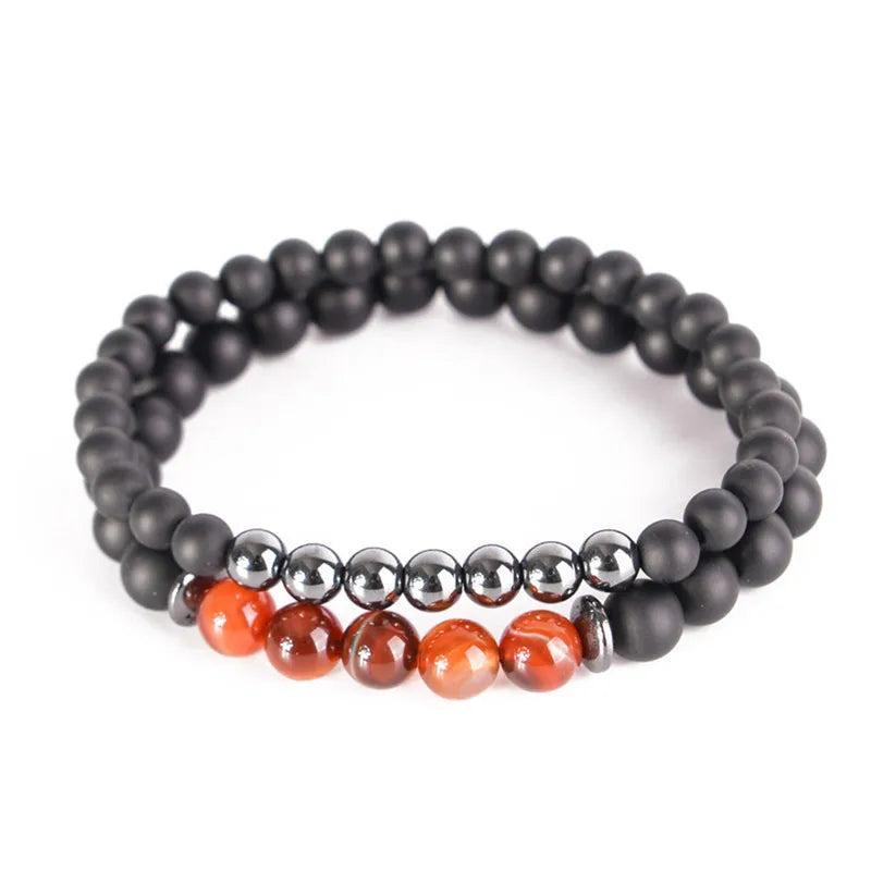 2Pcs Lucky Stone Wrap Bracelet Elastic Lover's Friendship Semi-precious Stone
