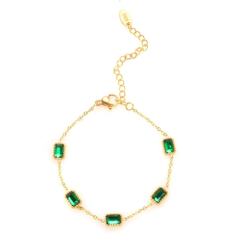Green CZ Bracelet Square Crystal Lady Wedding Party Gift