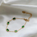Green CZ Bracelet Square Crystal Lady Wedding Party Gift