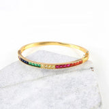 Rainbow Baguette CZ Bangles Colorful Cubic Zirconia Bracelet