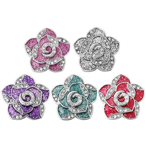 10PCS Rhinestone Flower Snap Jewelry Antique Silver Buttons 18mm