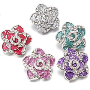 10PCS Rhinestone Flower Snap Jewelry Antique Silver Buttons 18mm