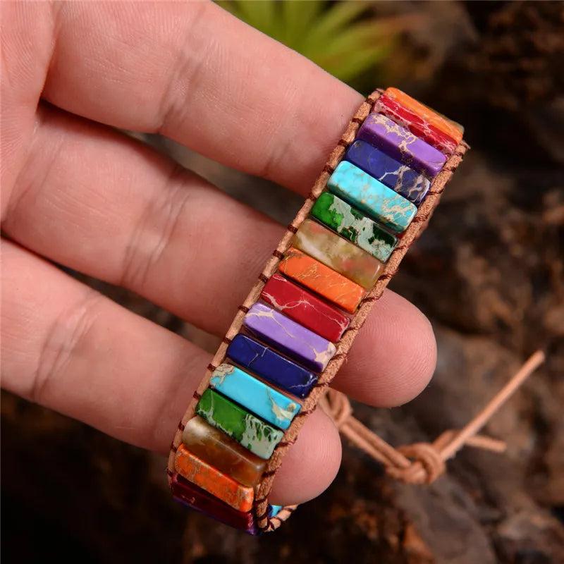 Boho Stone Chakra Leather Wrap Power Bracelet