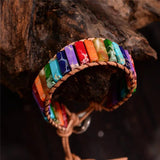 Boho Stone Chakra Leather Wrap Power Bracelet