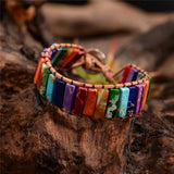 Boho Stone Chakra Leather Wrap Power Bracelet