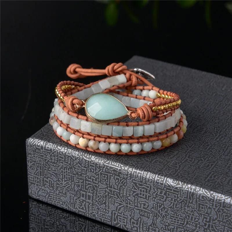 Bohemian Leather Wrap Bracelet Gilded Charms 3 Strands