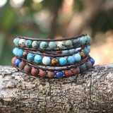 Boho Beads Leather Wrap Bracelets Natural Stone 3 Wraps