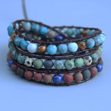 Boho Beads Leather Wrap Bracelets Natural Stone 3 Wraps