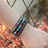 Boho Beads Leather Wrap Bracelets Natural Stone 3 Wraps