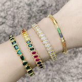 Chunky Rainbow Crystal Cuff Bangles Copper Plated Adjustable Bracelet