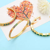 Chunky Rainbow Crystal Cuff Bangles Copper Plated Adjustable Bracelet
